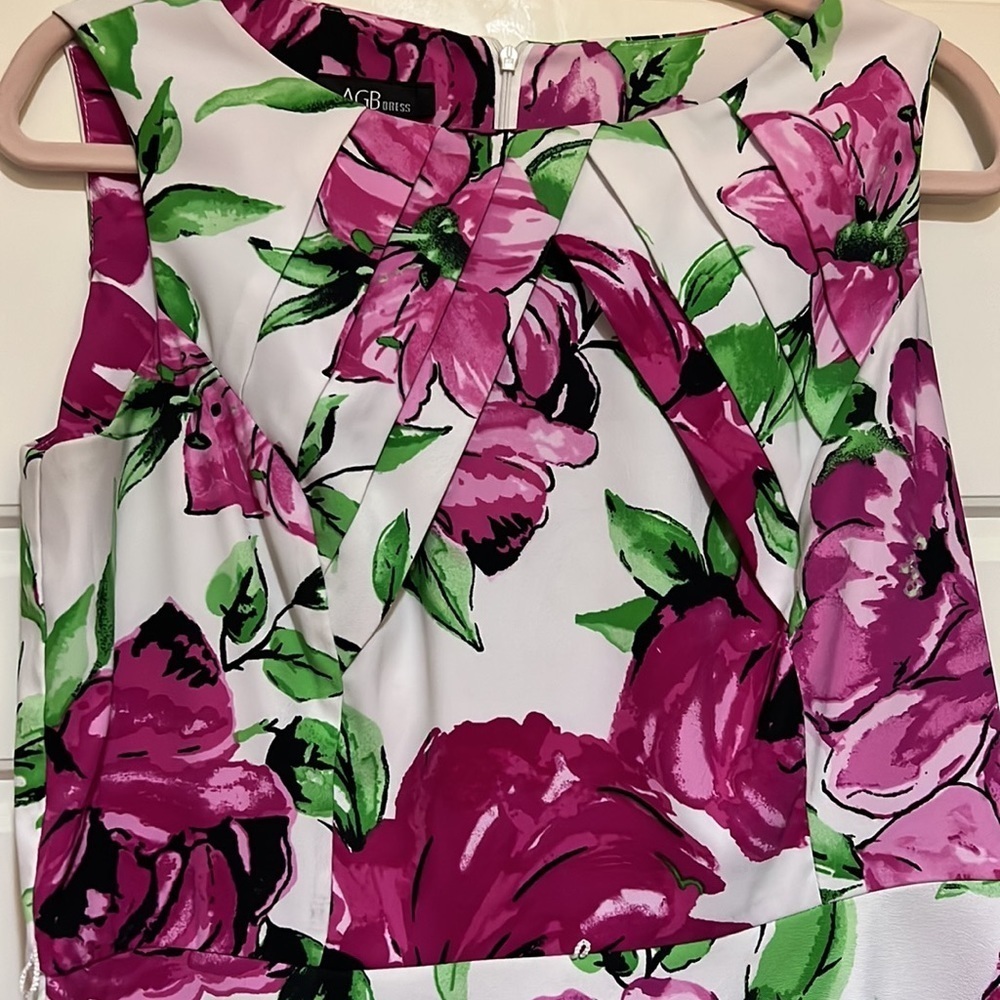 AGB floral fit and flare dress 14 pink purple green gorgeous knee length - Picture 2 of 6